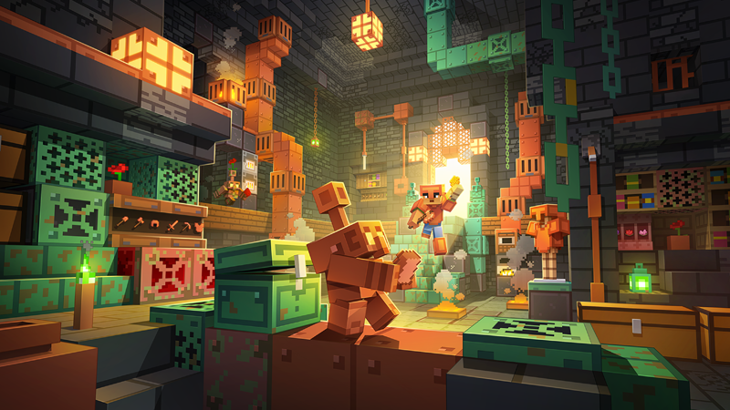 Copper golems in a Minecraft build